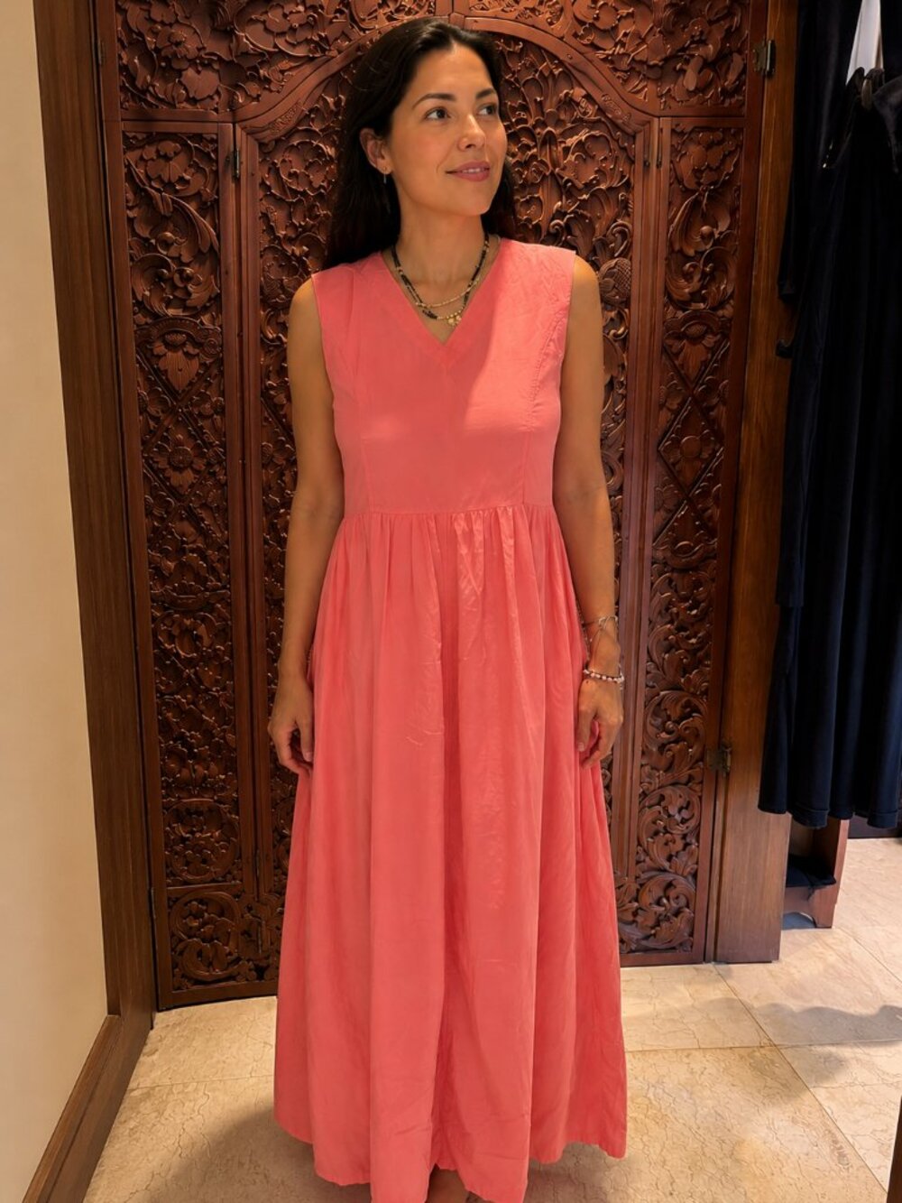 ARTIGIANO ASONI Coral Pink Maxi Dress • Minimal Romantic Resort Dress